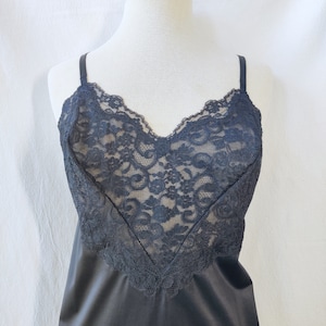 Vintage Black Scalloped Lace Nylon Slip or Slip Dress by Vanity Fair Size 38