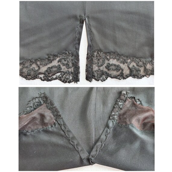 Vintage Black Slip Skirt Lace and Nylon with Sati… - image 8