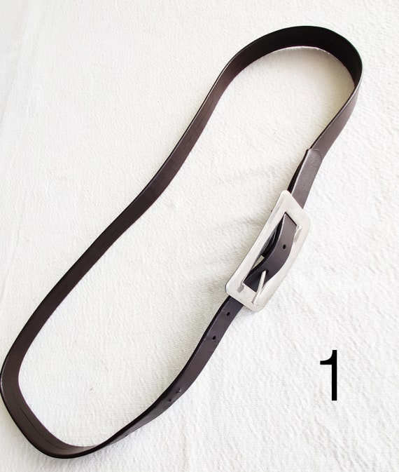 Vintage Belt, Brown Thin Leather Belt, Silver Ton… - image 2