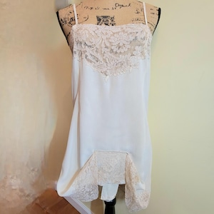 Antique 1920-30s  Step in Chemise Slip Sculptured Cut Silk with Lace Inset Borders with 3 Buttoned Crotch Strap