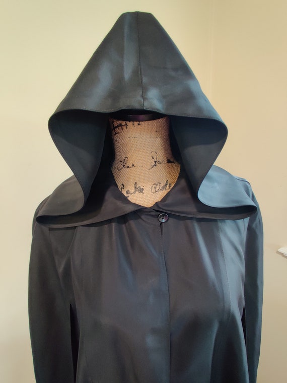Vintage Black Hooded Cape, Cloak Coat, MidCentury 