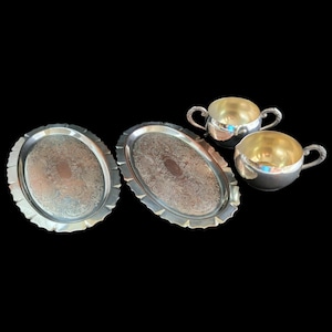 Vintage Silver Plated Serving Salver/Tray OR Sugar Bowl and Milk Creamer Bowl, Silverplate EP on Copper by Burney
