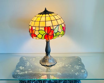 Floral Stained Glass Lamp/Accent Lighting/Lead Glass/Tiffany Lamp/Accent Lamp