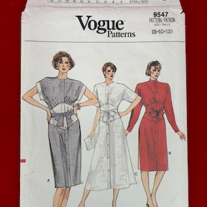 Vintage Vogue 9547 Misses Dress Sewing Pattern 1980s Fashion Waist Insert | Size 8-10-12 | Complete Uncut FF | 1986