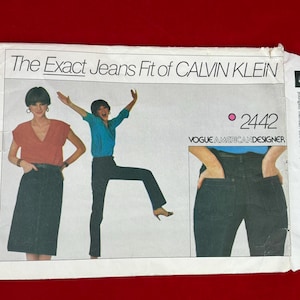 Vogue 2442 Calvin Klein Misses Jeans and Skirt Sewing Pattern | Size 10 | Uncut, Factory Folded | Vintage 1980s Jeans Sewing Pattern