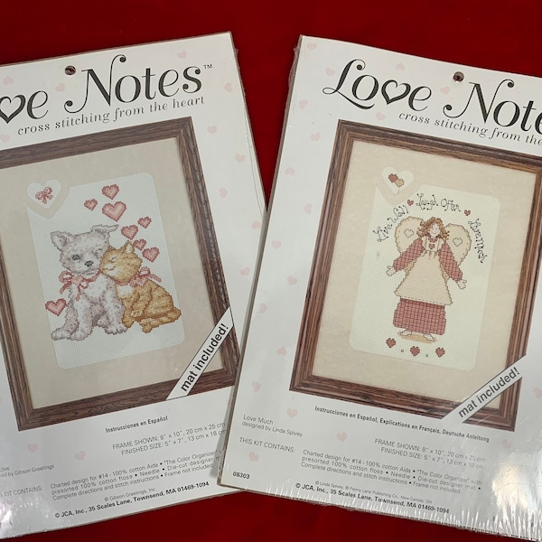 Two Love Notes Cross Stitch Kits Quant. 2 | First Love and Love Much | Designed by Gibson Greetings and Linda Spivey | Complete Unopened