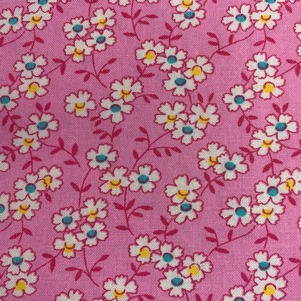 Nana Mae IV by Henry Glass 1930's Reproduction Fabric | PINK Daisy Fabric | Priced by the Yard | 45 in. W 100% Cotton Fabric Quilting Cotton
