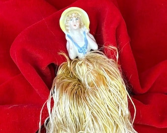 Vintage Porcelain Half Doll with Silk Threads Skirt *READ*
