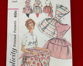 Patron de couture vintage Simplicity 2750 pour tablier avec bavette amovible, années 1950 | Complet, partiellement découpé | Taille S (12-14)