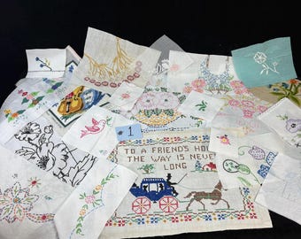 Vintage Embroidery and Stitching Snippets Bundle Lot | 20 pieces | Junk Journaling, Crazy Quilting, Crafting, Slow Stitching | Lot #1