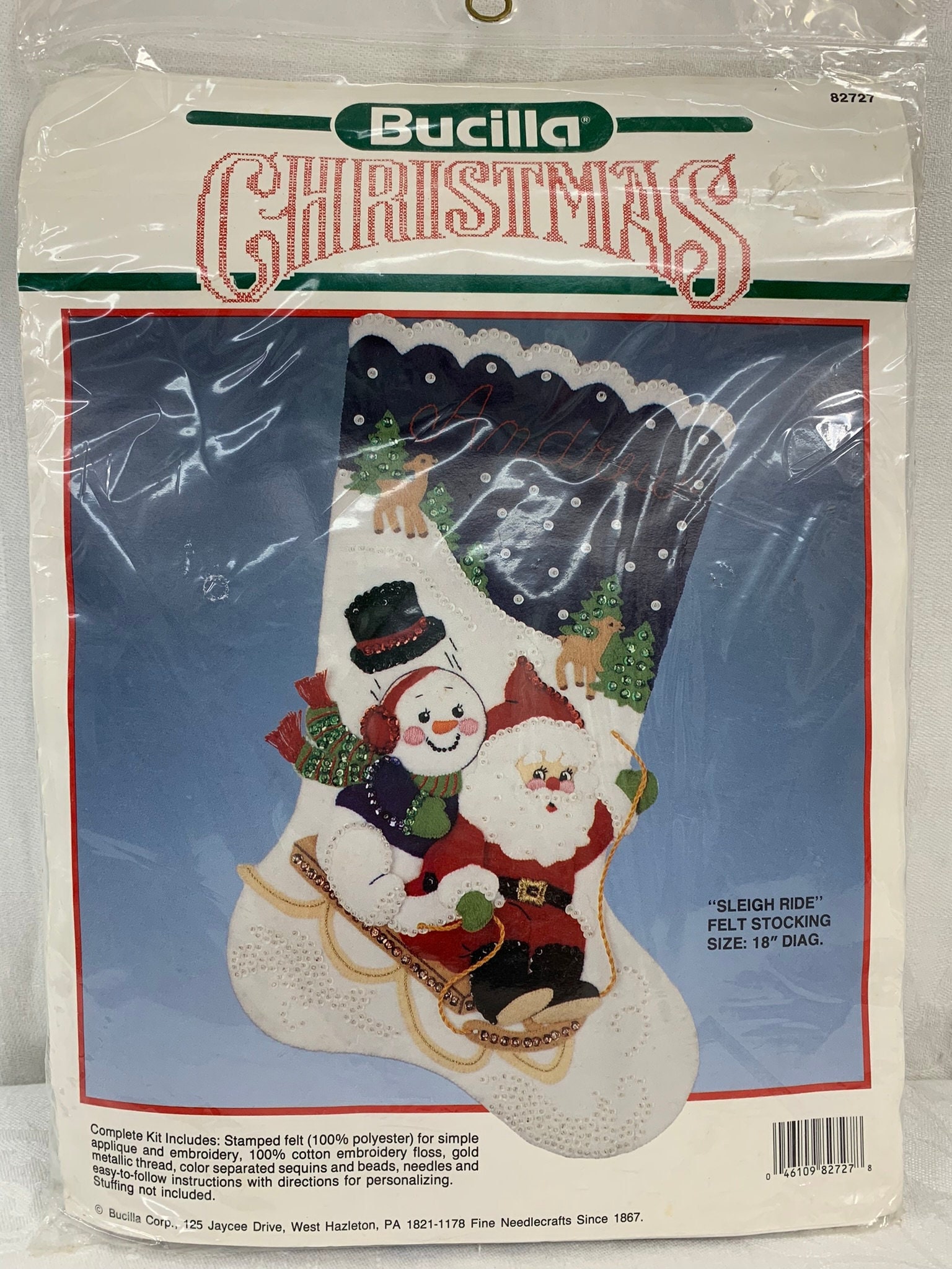bucilla felt christmas stocking kits 18inch Finished Completed Santa  GrandSleigh
