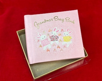 Vintage Small "Grandma's Brag Book" Pink with Bunnies by C.R. Gibson in Original Box Grandma Photo Album