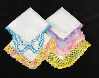 Vintage Hankies with Crocheted/Tatted Hand Made Lace Edging | Lot of 5 | Vintage Hanky Lot Bundle