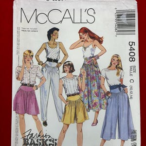 May include: A McCall's 5408 sewing pattern envelope featuring illustrations of five different outfits including skirts, trousers, and tops. The white paper envelope displays the Fashion Basics logo, size C, and barcodes at the top and side edges.
