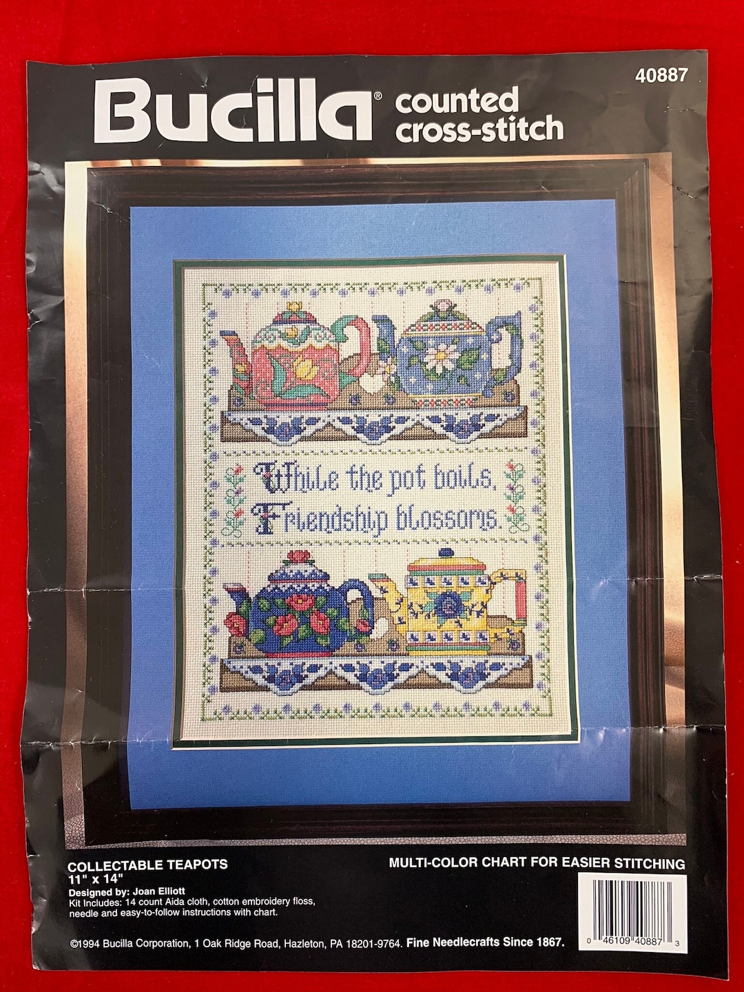Bucilla 40887 Collectable Teapots Cross Stitch Kit Complete, Opened