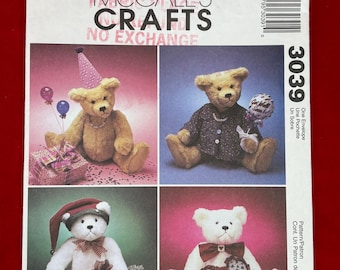 vintage McCalls Crafts 3039 Patron de couture sur le thème 18 po. oursons en peluche articulés, Little City Bears & Co. | Anniversaire, Coeur, Noël, Guérison