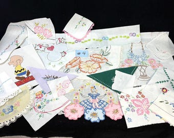 Vintage Embroidery and Stitching Snippets Bundle Lot | 20 pieces | Junk Journaling, Crazy Quilting, Crafting, Slow Stitching | Lot #4