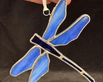 Stained-Glass Dragonfly Shaped Suncatcher | Artisan Made Stained Glass Leaded Glass Dragonfly | Cottagecore, Bohemian, Nature