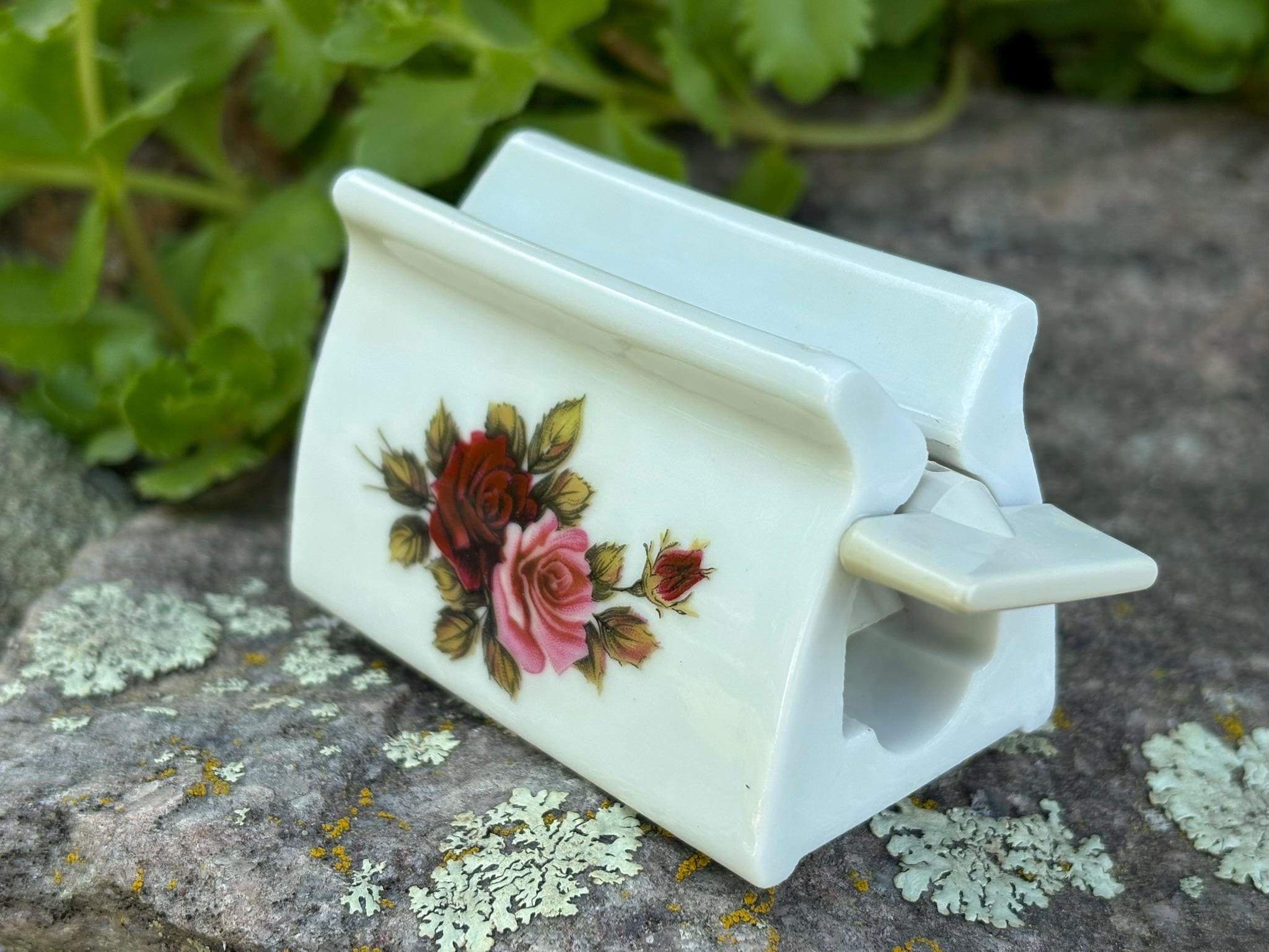 Vintage Porcelain Toothpaste Tube Squeezer Pink Red Roses Floral