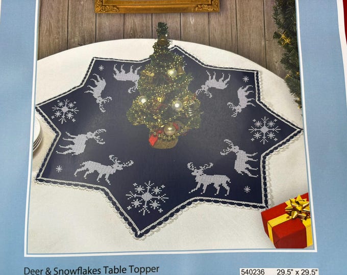 Nob Hill "deer and Snowflakes" Table Topper Stamped Cross Stitch Kit 20 ...
