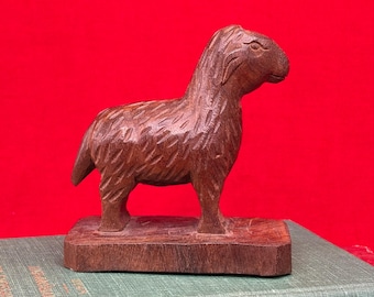 Vintage Hand Carved Wooden Sheep 4 in. H, Unsigned, Folk Art Rustic Wooden Sheep