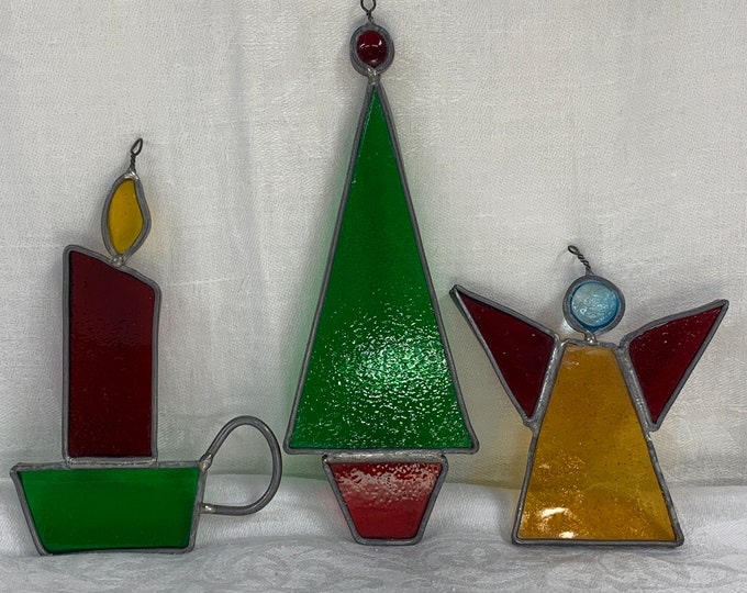 Vintage Stained Glass Hand Made Christmas Suncatcher Ornaments Window