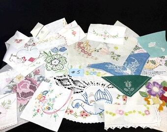 Vintage Embroidery and Stitching Snippets Bundle Lot | 20 pieces | Junk Journaling, Crazy Quilting, Crafting, Slow Stitching | Lot #5