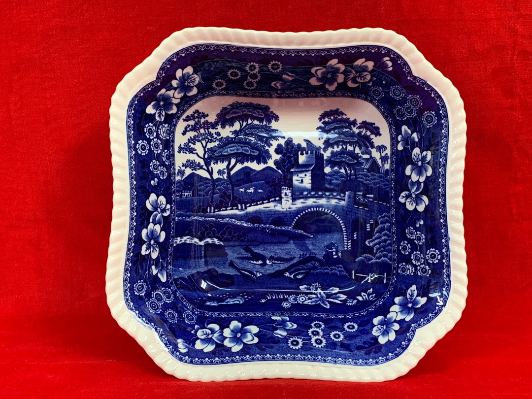 Copeland Spode's Tower England Blue Square Vegetable Dish 9 1/4 in Old Mark Copeland Spode