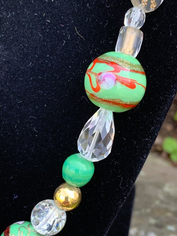 Vintage Green Necklace with Lampwork, Cloisonne, … - image 4