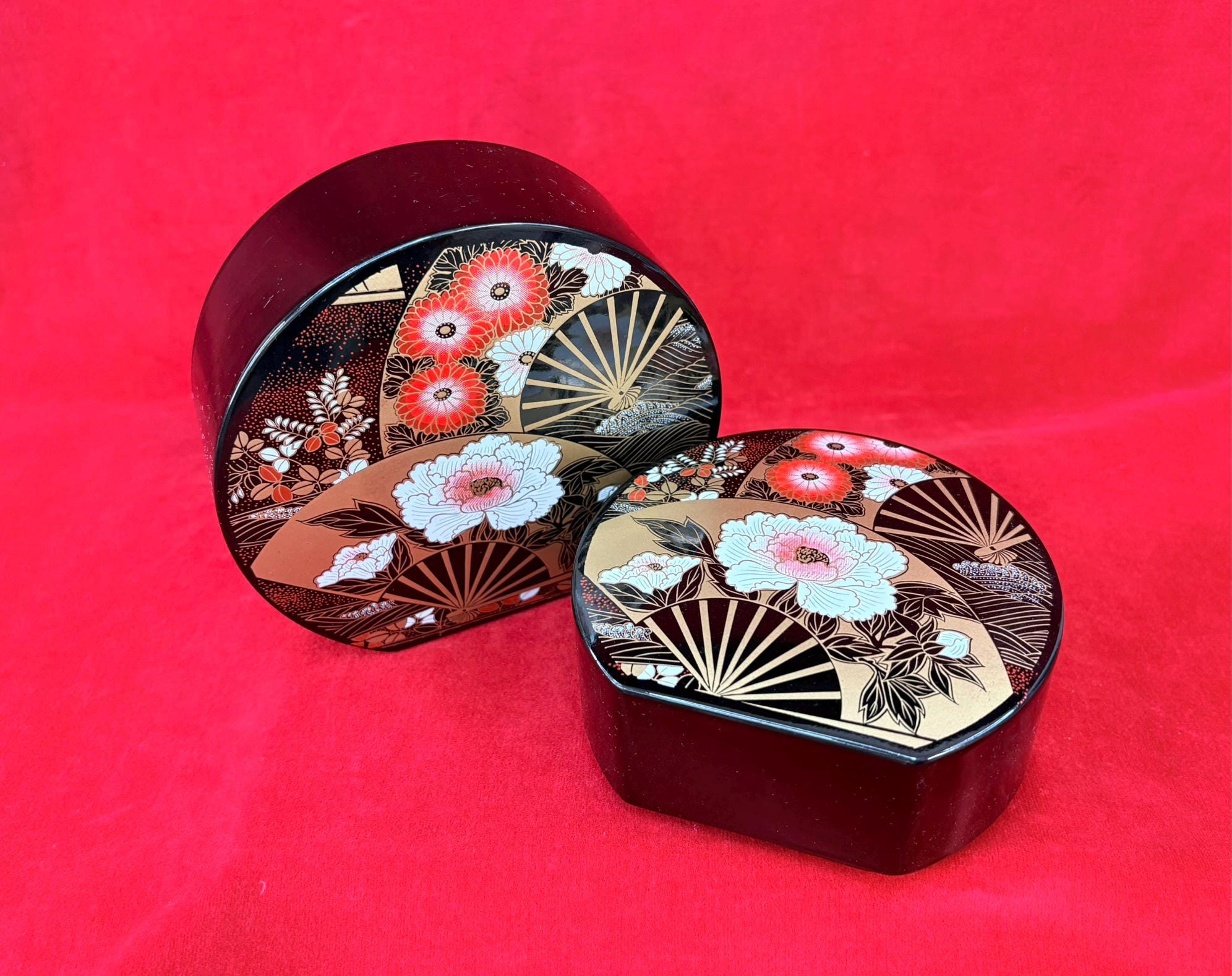 Black Plastic Lacquerware Japanese Nesting Lidded Boxes Set of 2 ...