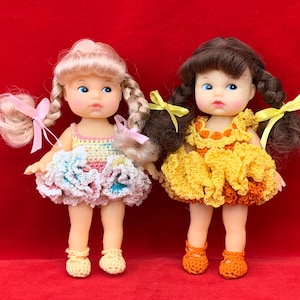 Pair of Vintage Dolls with Crocheted Outfits | &quot;Cindy&quot; Dolls with Handmade Crocheted Dresses | Doll Collector