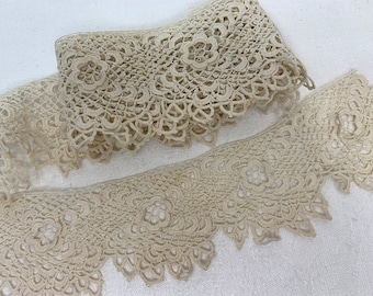 Vintage Hand Made Lace | 2 1/4 in. W | 52 in. L | Sewing, Crafts, Junk Journal, Slow Stitch, Lace Collecting