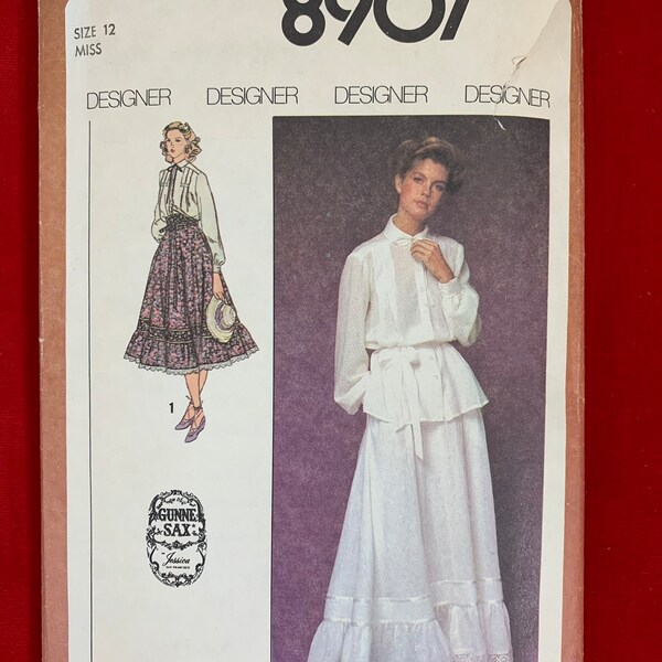 Vintage Simplicity 8907 Gunne Sax Skirt in Two Lengths and Blouse Sewing Pattern | Miss Size 12 | Complete Partially Cut | 1979