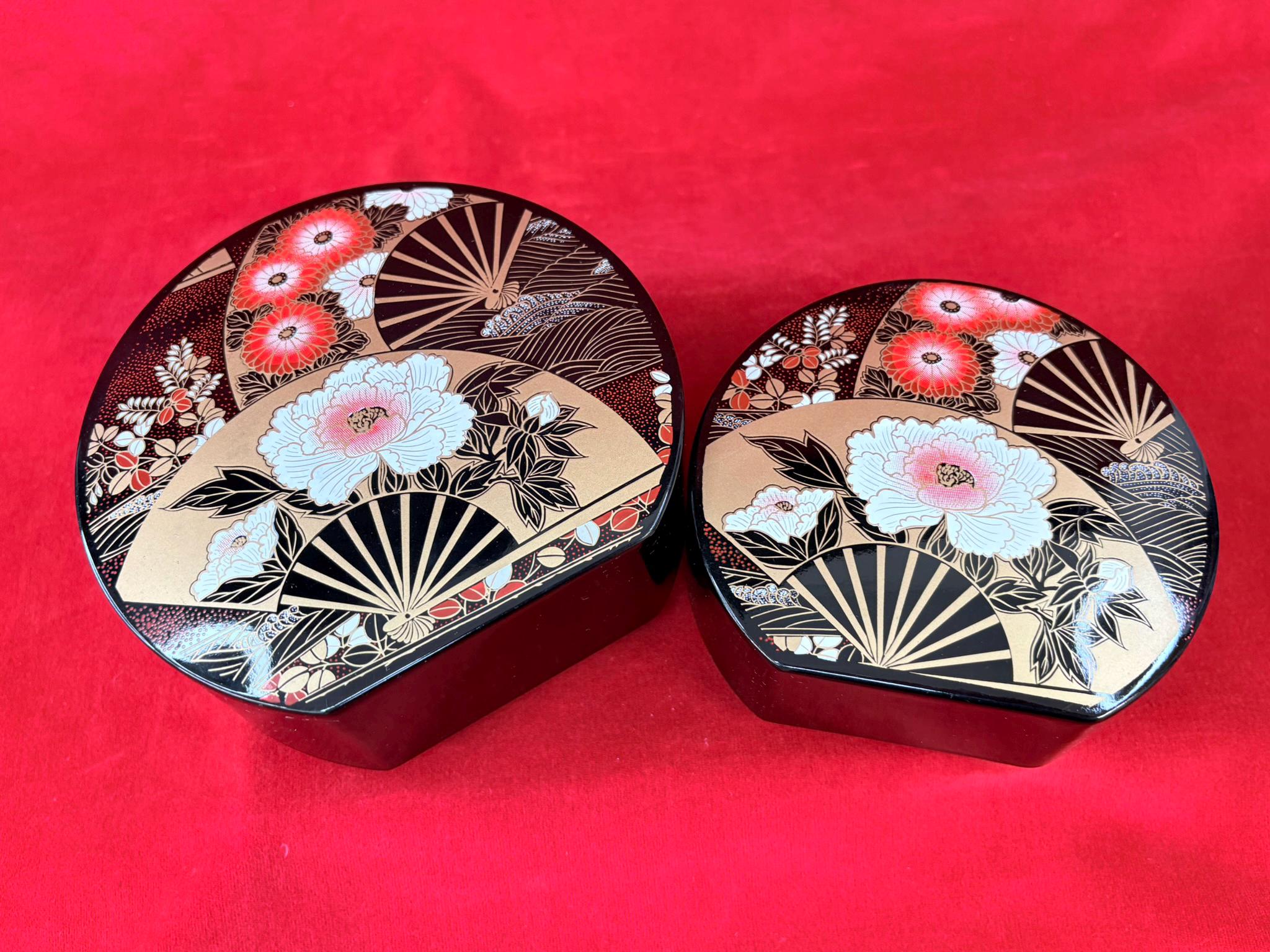 Black Plastic Lacquerware Japanese Nesting Lidded Boxes Set of 2 ...