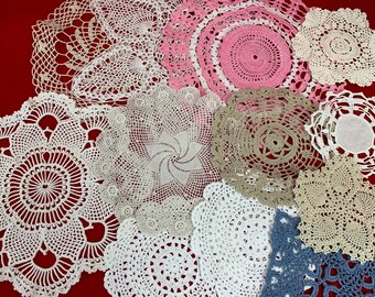 Vintage Hand Made Crocheted Doilies Lot | Total 12 Doilies | 4 1/2 in. to 11 in. | Decorating, Crafting, Quilting, Sewing  | Doily Lot of 12