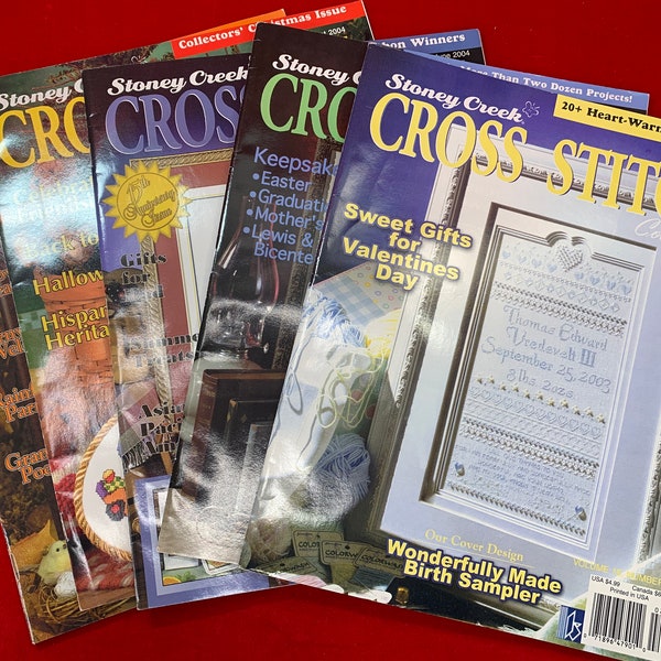Lot of 5 Stoney Creek Cross Stitch Collection Magazines 2004  | Vintage Stoney Creek Cross Stitch Patterns | Feb, April, June, August, Oct