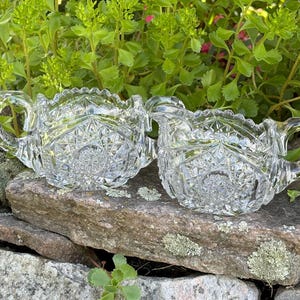 American Brilliant Cut Glass Antique Creamer and Sugar Bowl | Large, Heavy Clear Cut Glass Crystal Sugar and Creamer | Very Nice