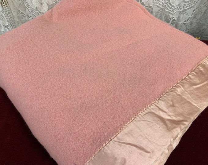 Vintage Wool Blanket With Ribbon Binding Rose Color 84 In. Etsy