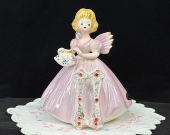 Josef Originals Birthday Angel Figurine 11th Birthday, Purple Dress, Short Hair, Made in Japan