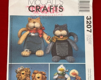 Patron de couture vintage McCalls Crafts 3207 « Blue Jean Buddies », recyclage de jeans | Chat, Lion, Canard