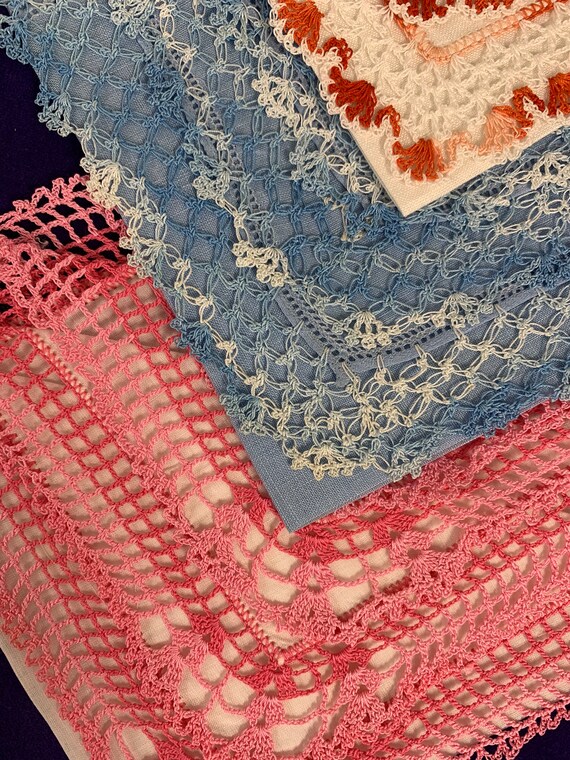 Vintage Hankies with Crocheted Hand Made Lace Edging … Gem