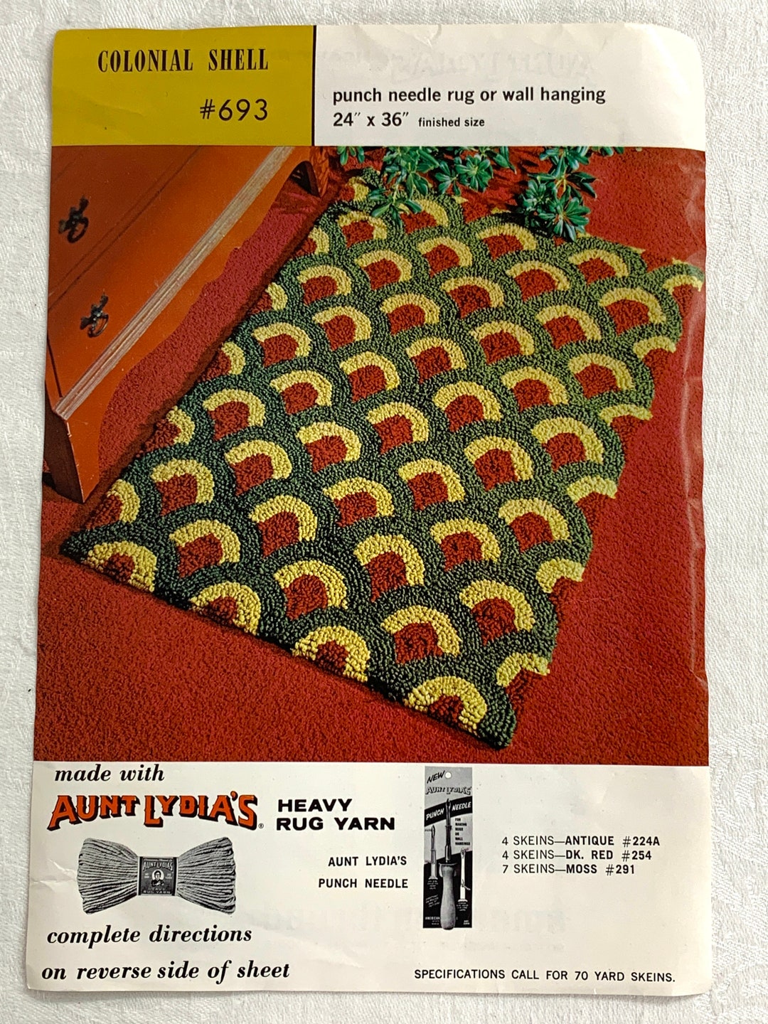 Vintage Aunt Lydia's Punch Needle Rug Canvas With Instructions Colonial