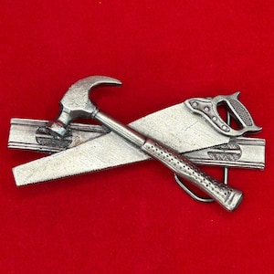 Vintage Pewter Carpentry Tools Occupational Belt Buckle by Great American Buckle Co Dated 1981