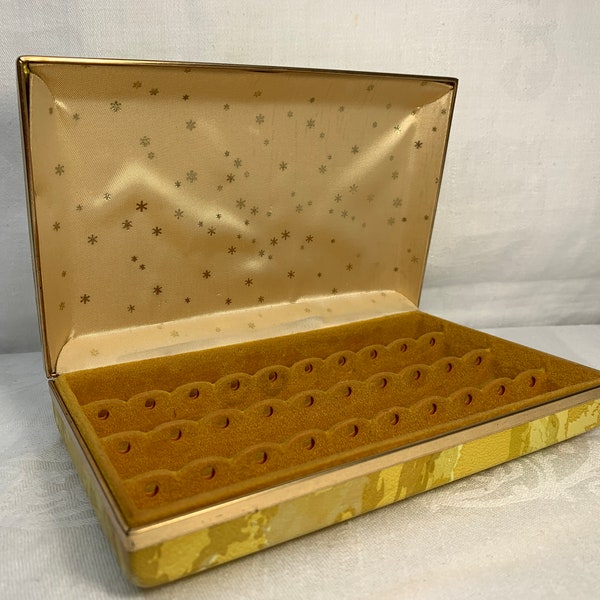 Vintage Pierced Earring Hard Shell Storage Travel Case | Gold Abstract Design Jewelry Case | Travel Organizer Earring Case | Vintage Case