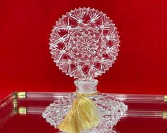 Vintage Clear Pressed Glass Perfume Bottle with Stopper: Elegant Vanity Decor