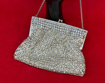 Small Vintage Rhinestone Kiss Lock Evening Bag with Chain Handle *READ*