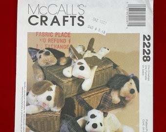 Patron de couture vintage McCalls Crafts 2228 Chiots en sac de blé | Non découpé, plié d'usine | Sac de blé chauffant amovible