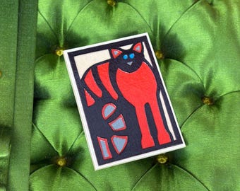 Vintage Hand Cut Paper CAT Pin Brooch, S. Nichols | Cat Lover Pin