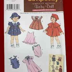 Simplicity 3879 Doll Clothes Patterns | Complete, Uncut, Factory Folded | 3 Sizes Included Small, Medium, Large | Remake of Vintage Pattern