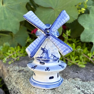 Vintage Delft Blue Windmill Hand Painted Porcelain Holland Blades Turn | Blue Painted Delft Windmill | Collectible Delft Windmill